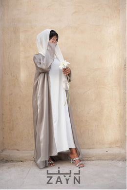 olive green and white organza modest abaya for occasionalwear with sheila hijab and under abaya inner